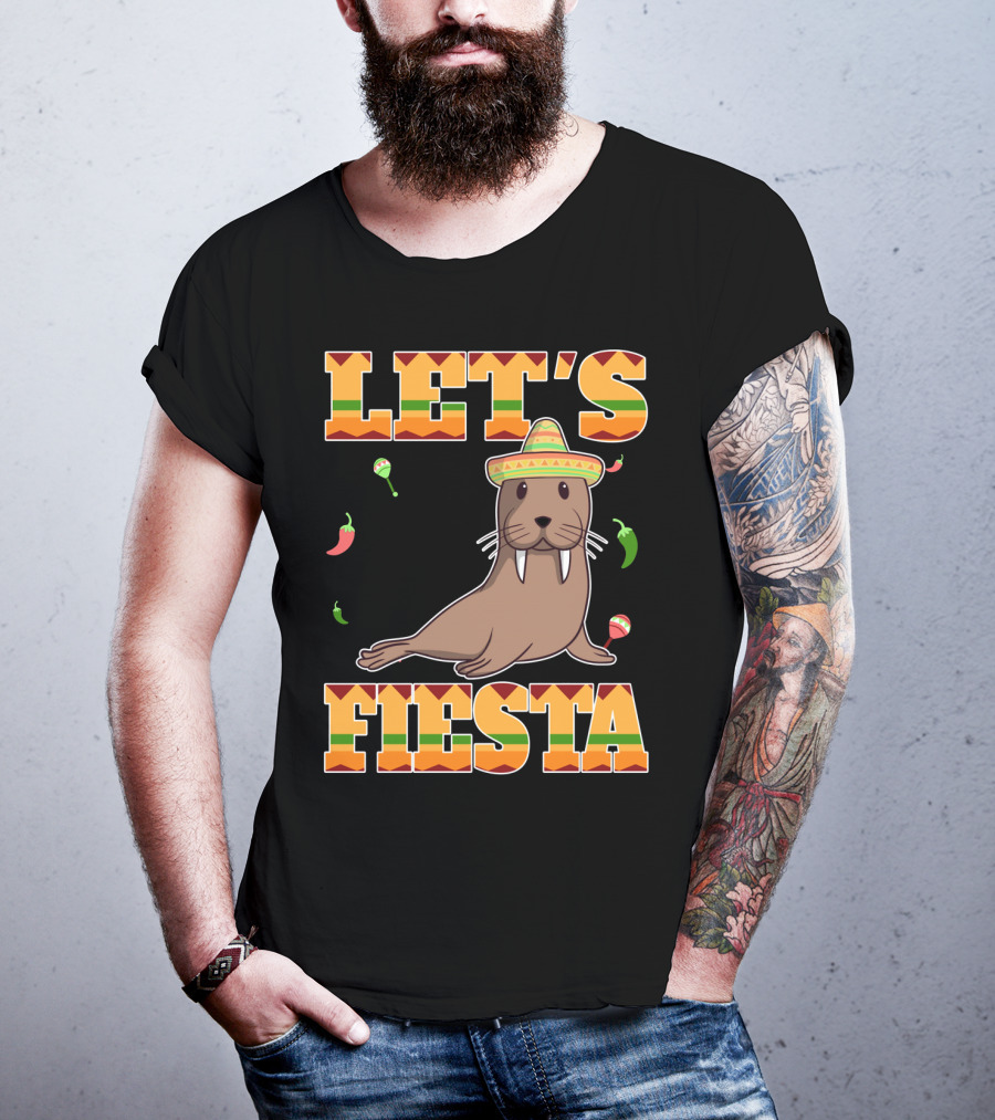 Let's Fiesta Walrus Sombrero Peppers Cinco De Mayo Mexican T-Shirt