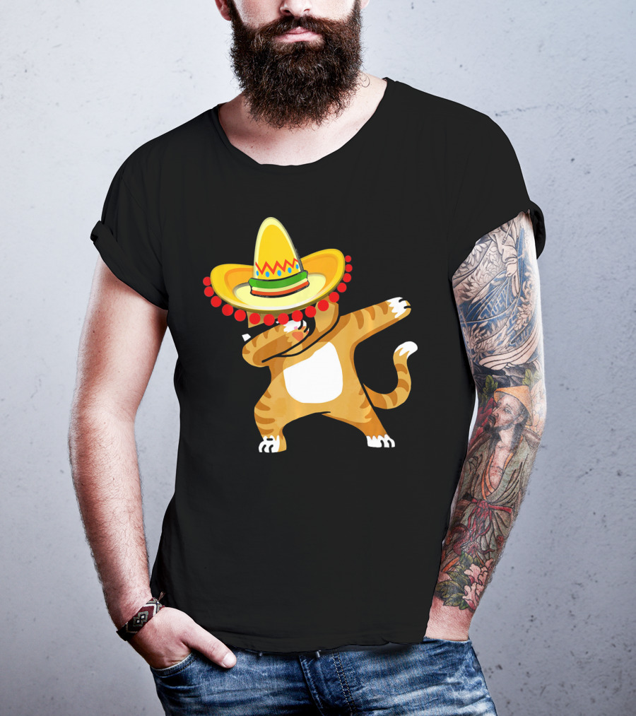 Cinco De Mayo Cat Dabbing Sombrero Fun T-Shirt