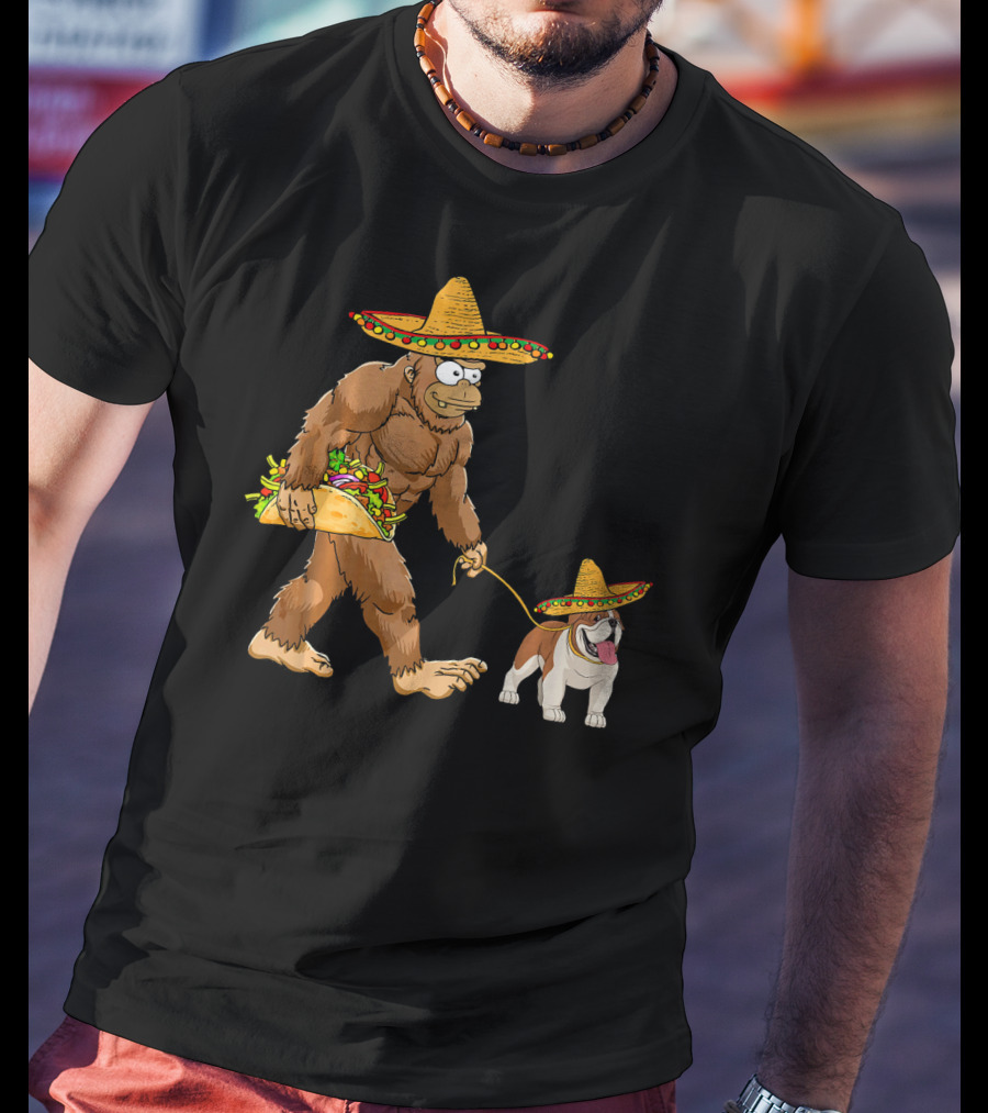 Bigfoot Taco Sombrero English Bulldog Fiesta T-Shirt