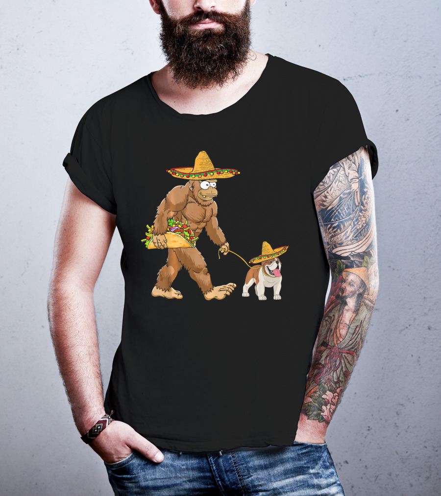 Bigfoot Taco Sombrero English Bulldog Fiesta T-Shirt