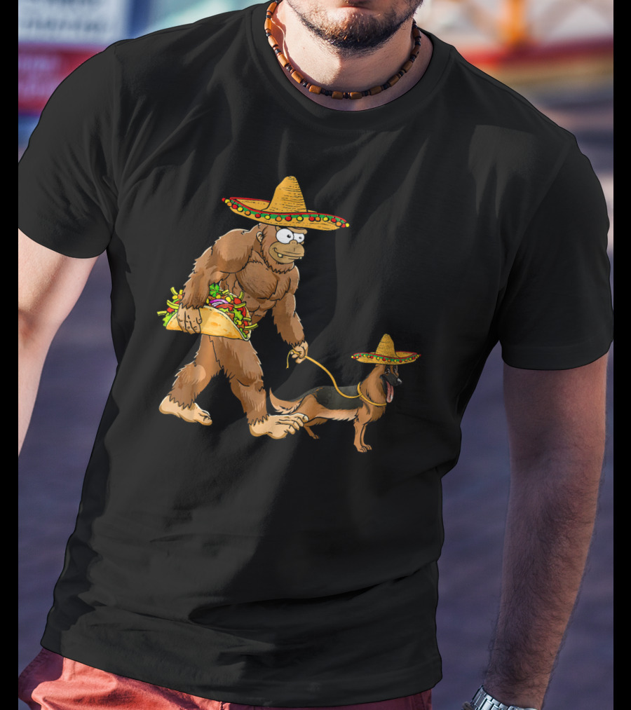 Bigfoot Sombrero Taco German Shepherd Duo T-Shirt