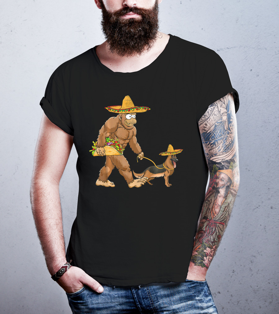 Bigfoot Sombrero Taco German Shepherd Duo T-Shirt