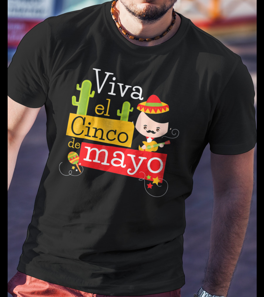 Viva El Cinco De Mayo Cactus Sombrero Guitar Mexico T-Shirt