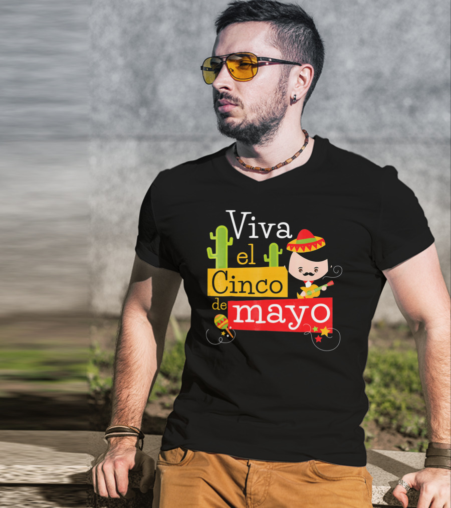 Viva El Cinco De Mayo Cactus Sombrero Guitar Mexico T-Shirt