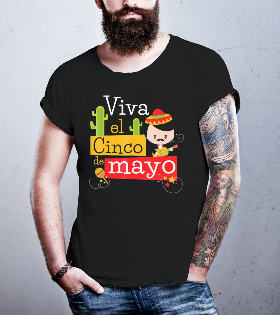 Viva El Cinco De Mayo Cactus Sombrero Guitar Mexico T-Shirt