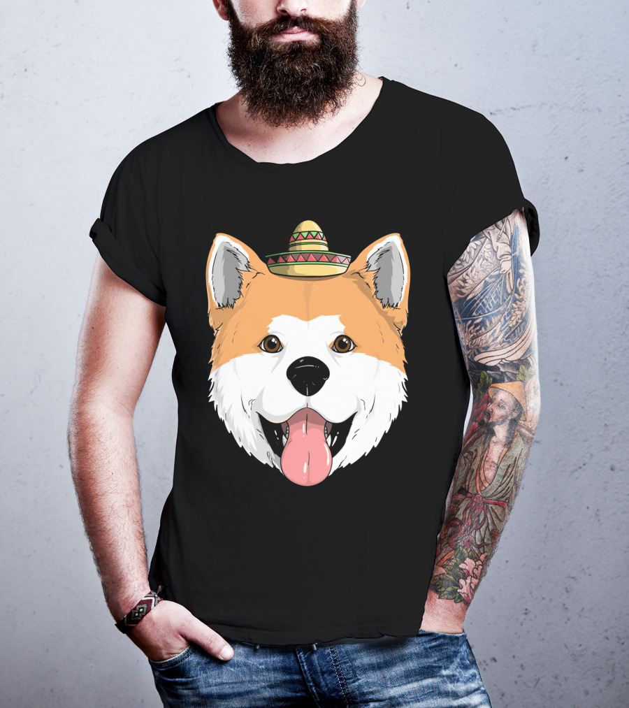 Akita Dog Sombrero Cinco De Mayo Fiesta T-Shirt