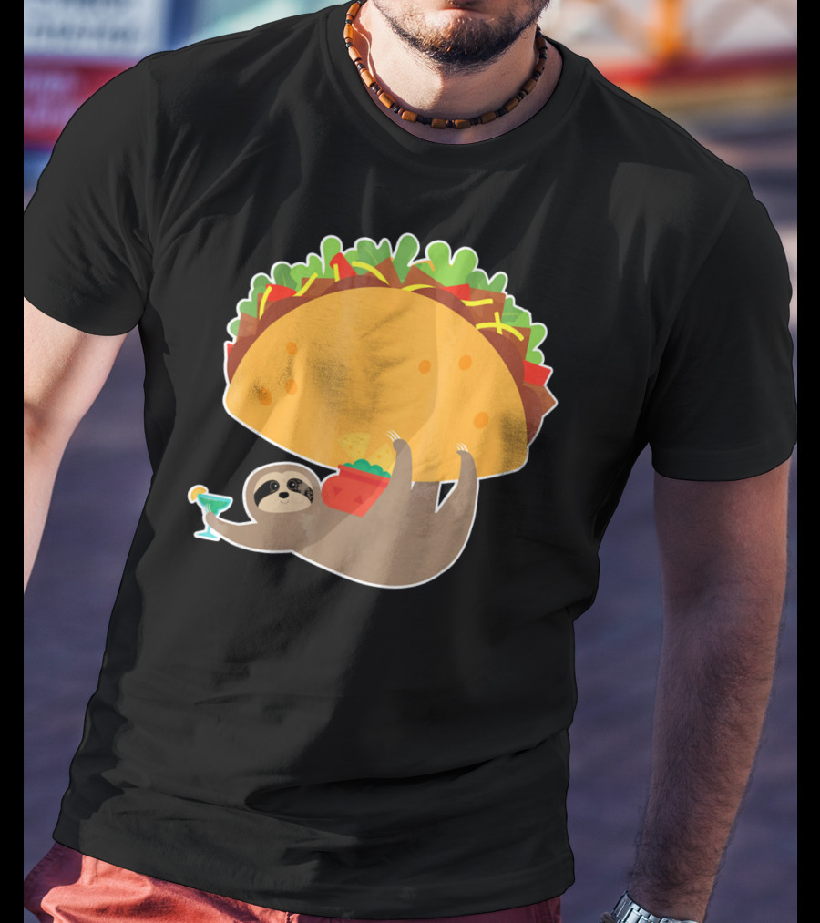 Funny Cinco De Mayo Sloth Taco Holding Margarita T-Shirt