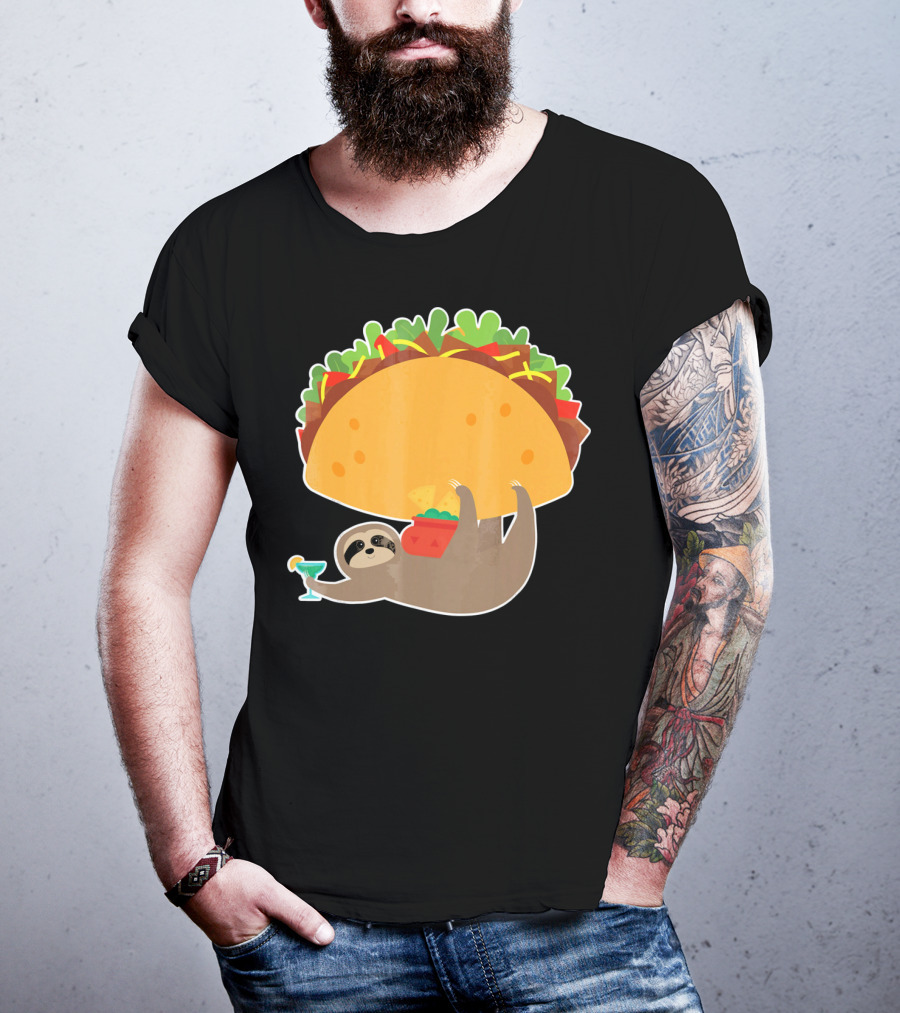Funny Cinco De Mayo Sloth Taco Holding Margarita T-Shirt