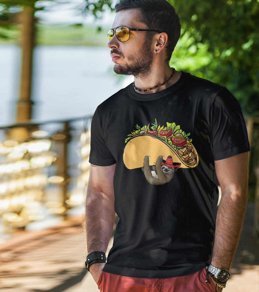 Cinco De Mayo Sloth Sombrero Taco Fiesta T-Shirt