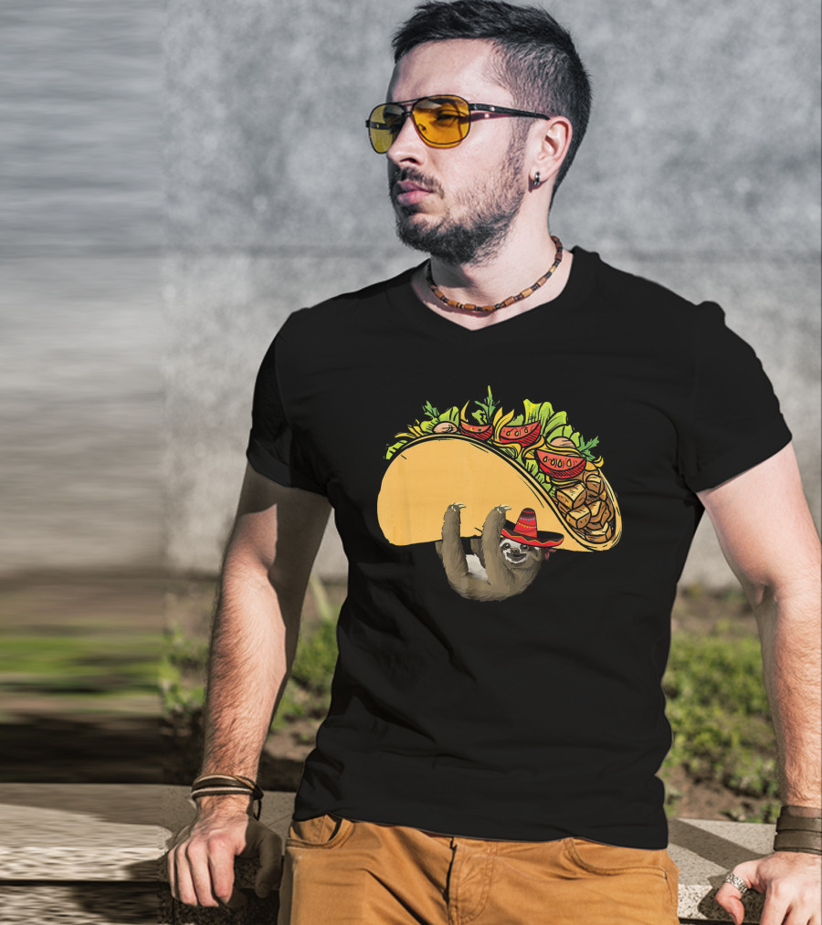 Cinco De Mayo Sloth Sombrero Taco Fiesta T-Shirt