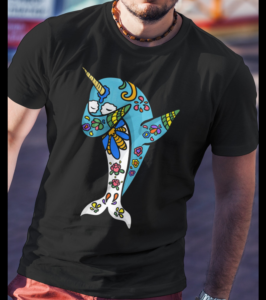 Cinco De Mayo Sugar Skull Narwhal Floral T-Shirt