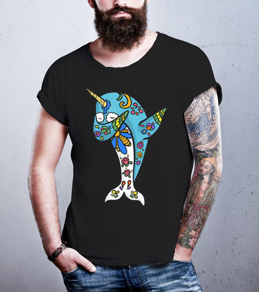 Cinco De Mayo Sugar Skull Narwhal Floral T-Shirt