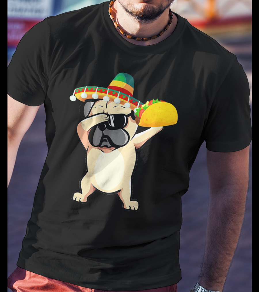 Cinco De Mayo Pug Dog Dabbing With Taco And Sombrero T-Shirt