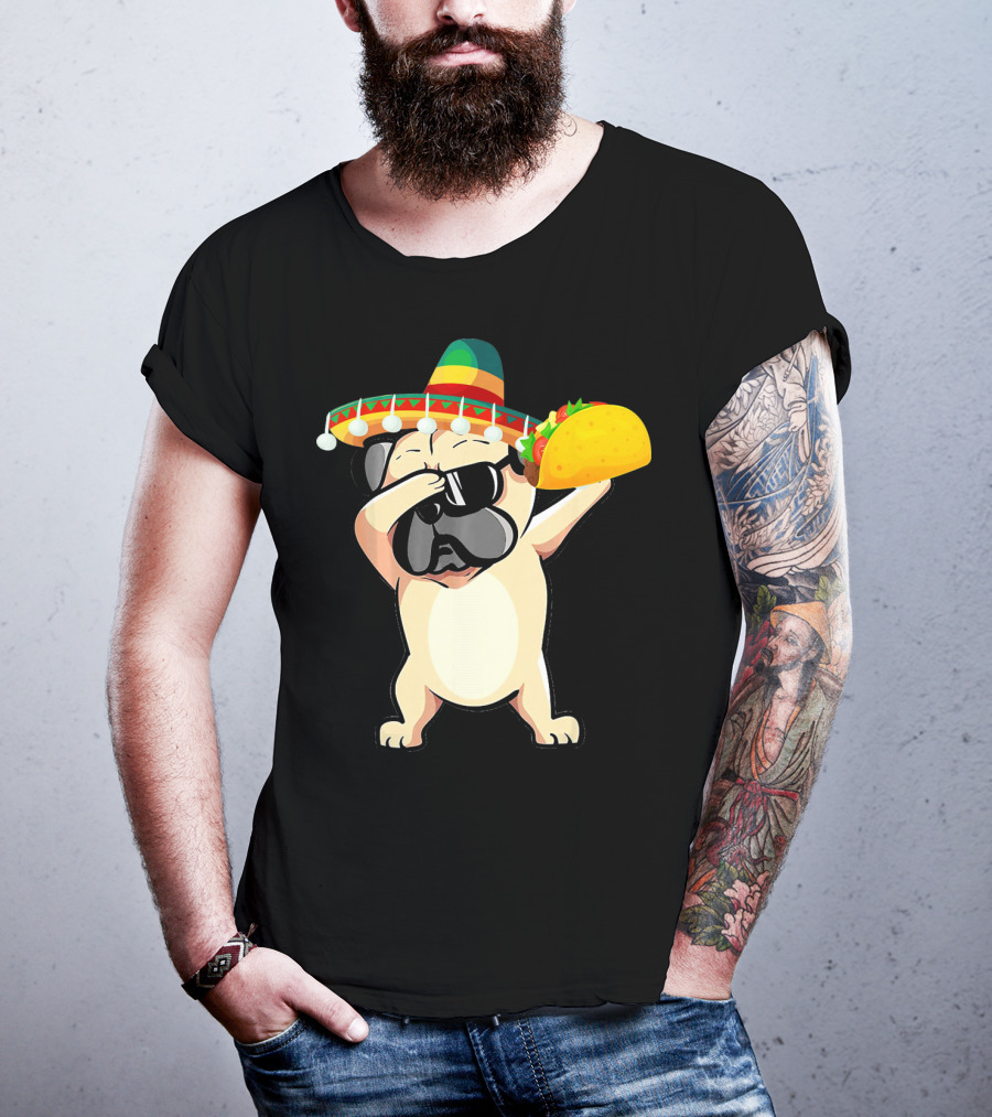 Cinco De Mayo Pug Dog Dabbing With Taco And Sombrero T-Shirt