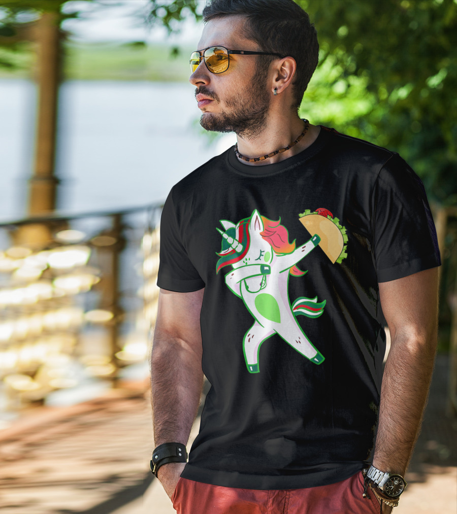 Unicorn Dabbing With Taco And Food Fun T-Shirt