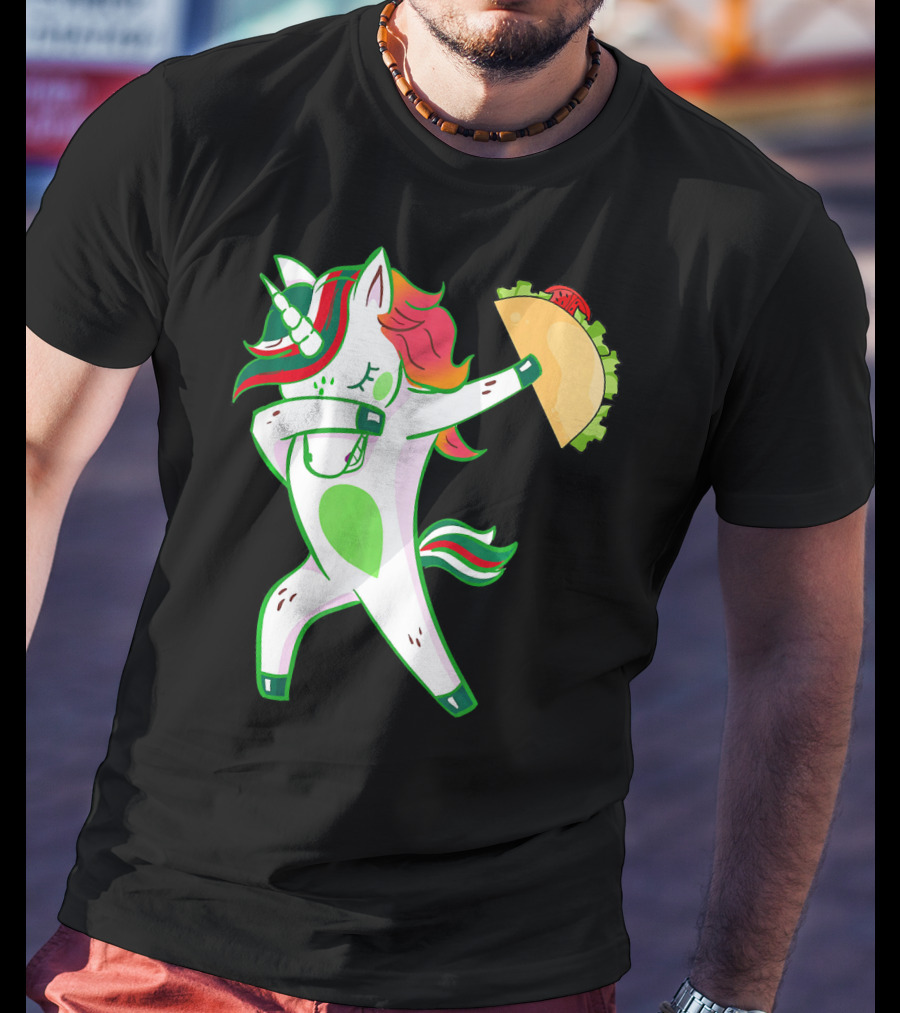 Unicorn Dabbing With Taco And Food Fun T-Shirt