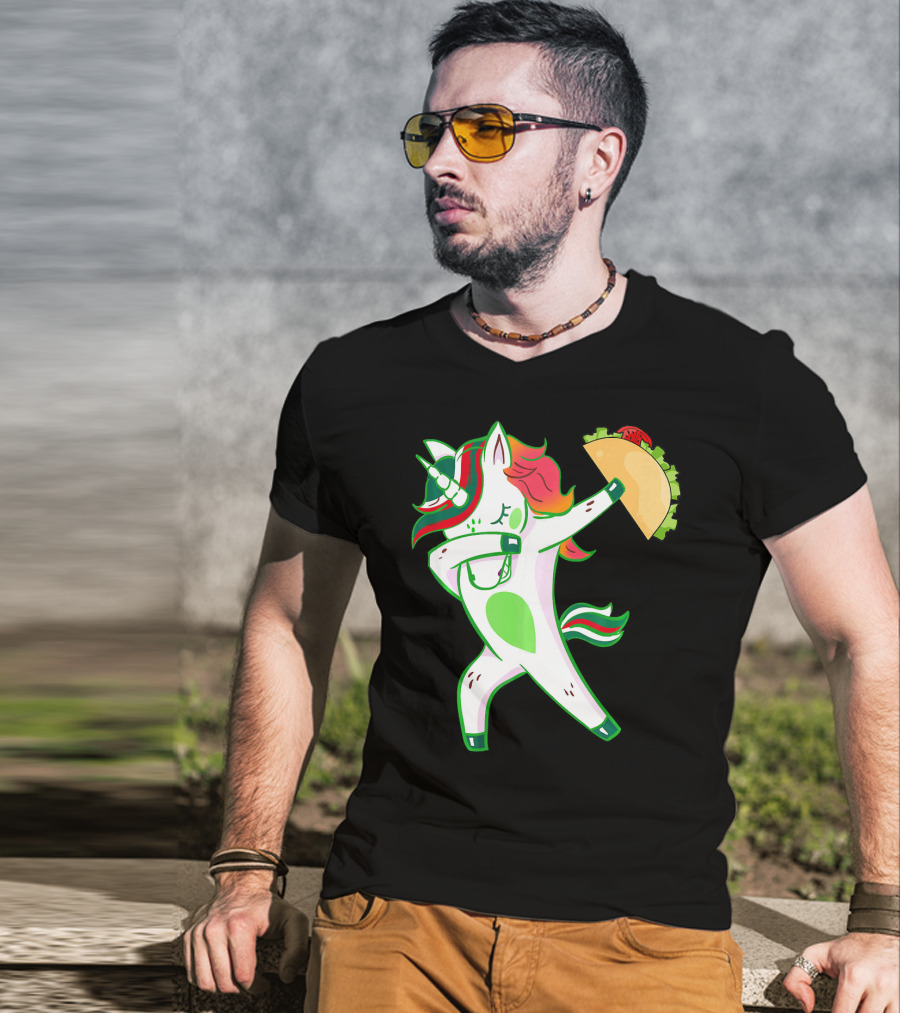 Unicorn Dabbing With Taco And Food Fun T-Shirt