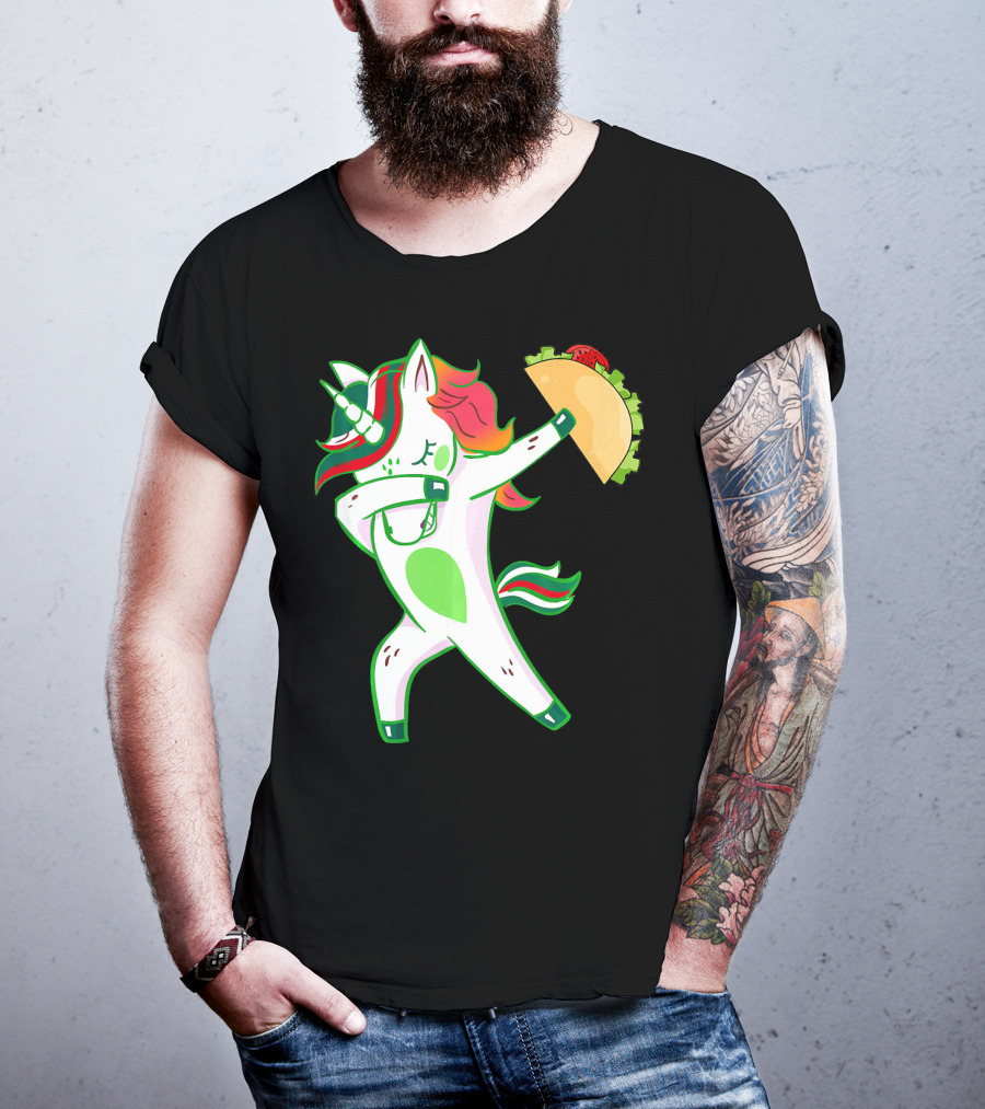 Unicorn Dabbing With Taco And Food Fun T-Shirt