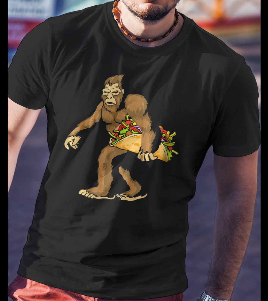 Mexican Taco Fiesta Party Bigfoot Holding Giant Taco T-Shirt
