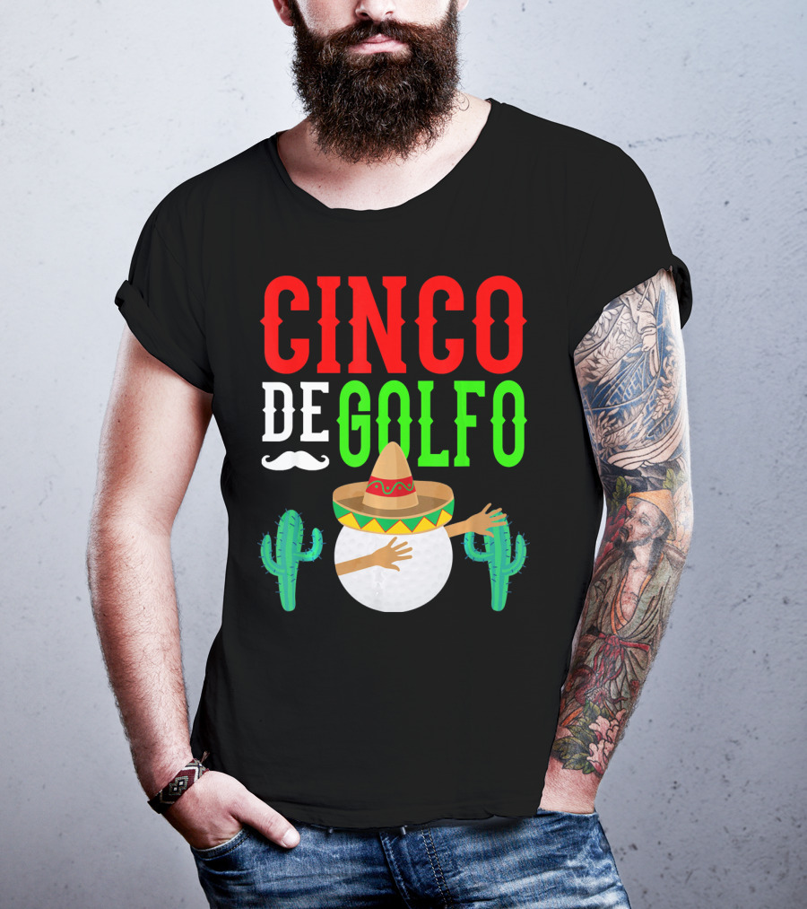 Cinco De Golfo Golf Ball Dabbing Sombrero Cactus Funny T-Shirt