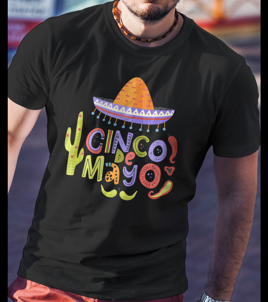 Cinco De Mayo Sombrero Fiesta With Cactus And Chiles T-Shirt