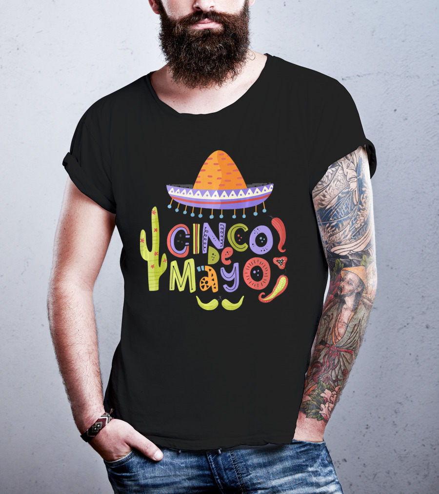 Cinco De Mayo Sombrero Fiesta With Cactus And Chiles T-Shirt