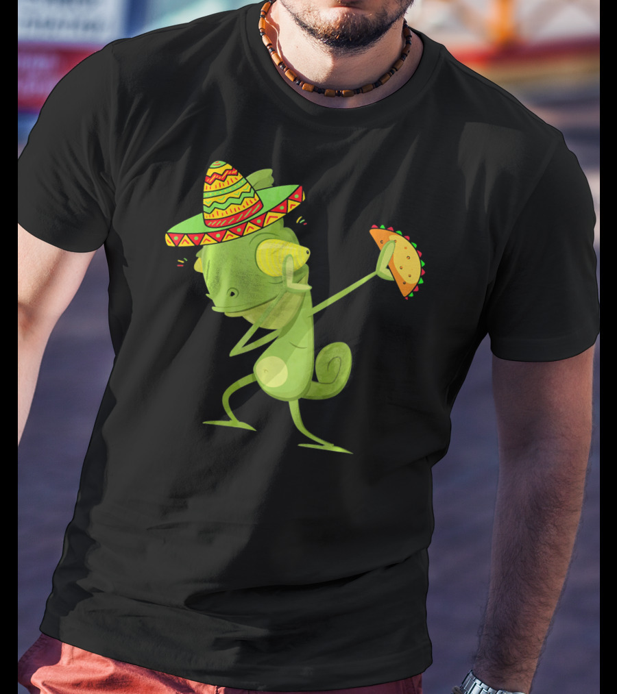 Funny Lizard Dabbing Sombrero Taco Cinco De Mayo T-Shirt