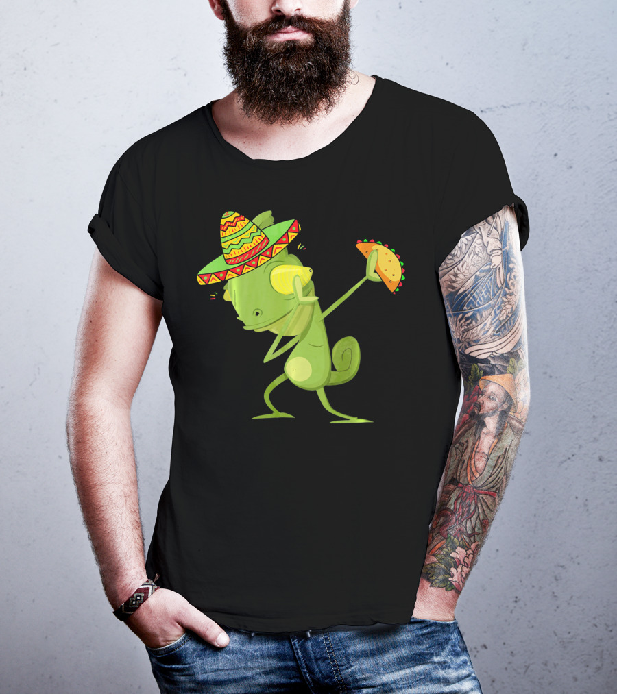 Funny Lizard Dabbing Sombrero Taco Cinco De Mayo T-Shirt