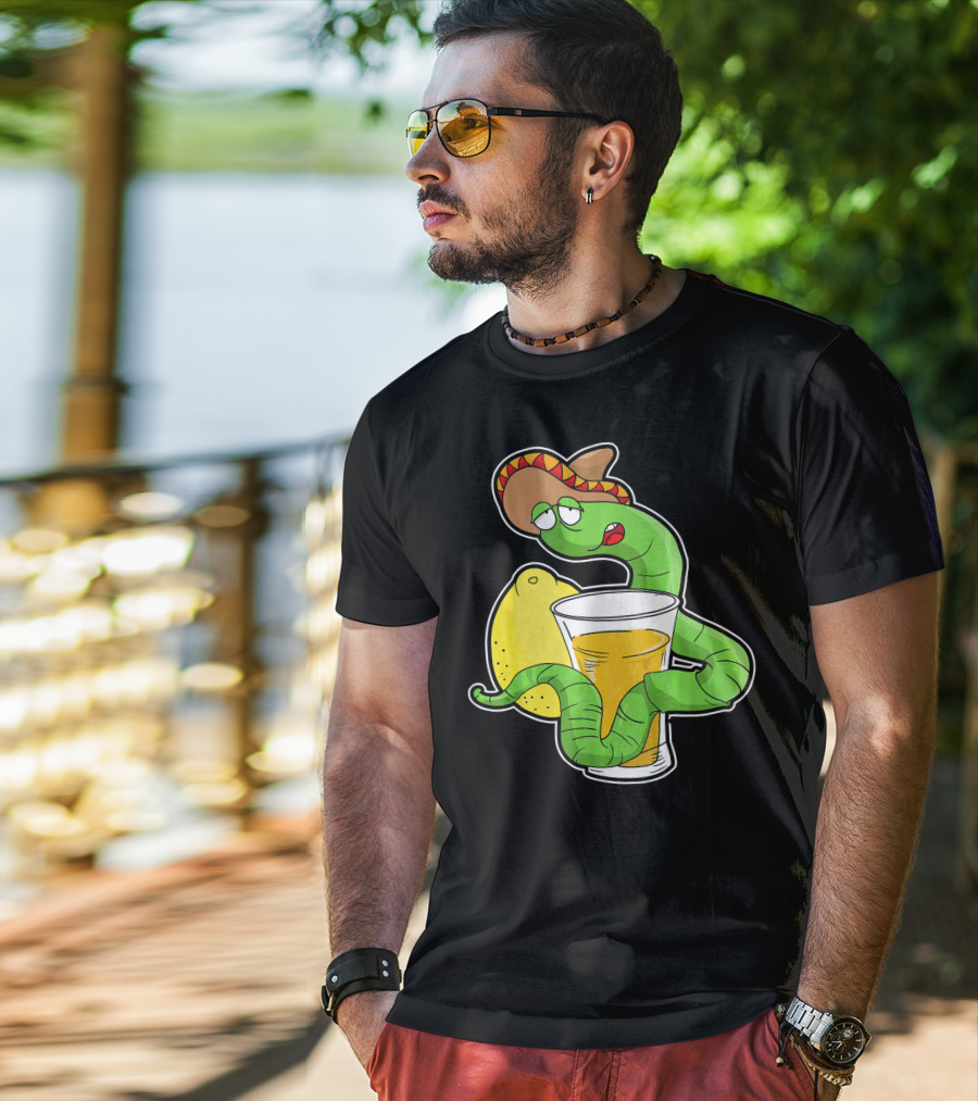 Funny Drunk Tequila Worm With Shot And Lemon Party Vibes T-Shirt