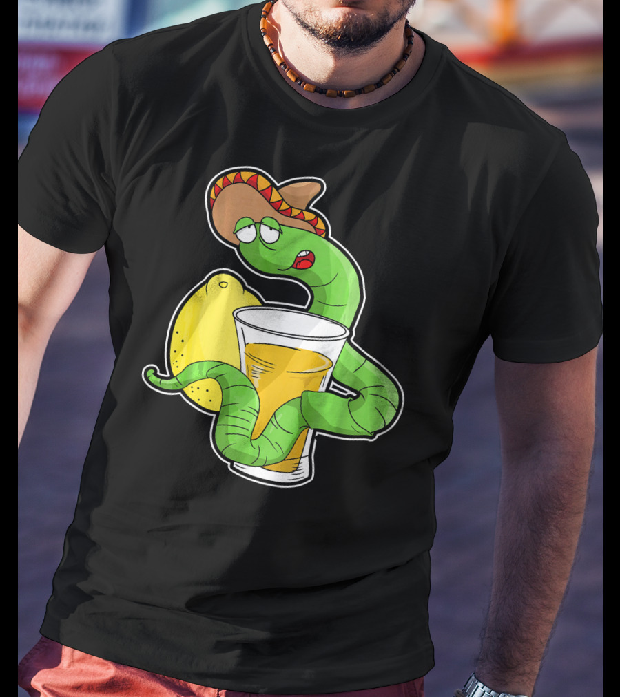 Funny Drunk Tequila Worm With Shot And Lemon Party Vibes T-Shirt