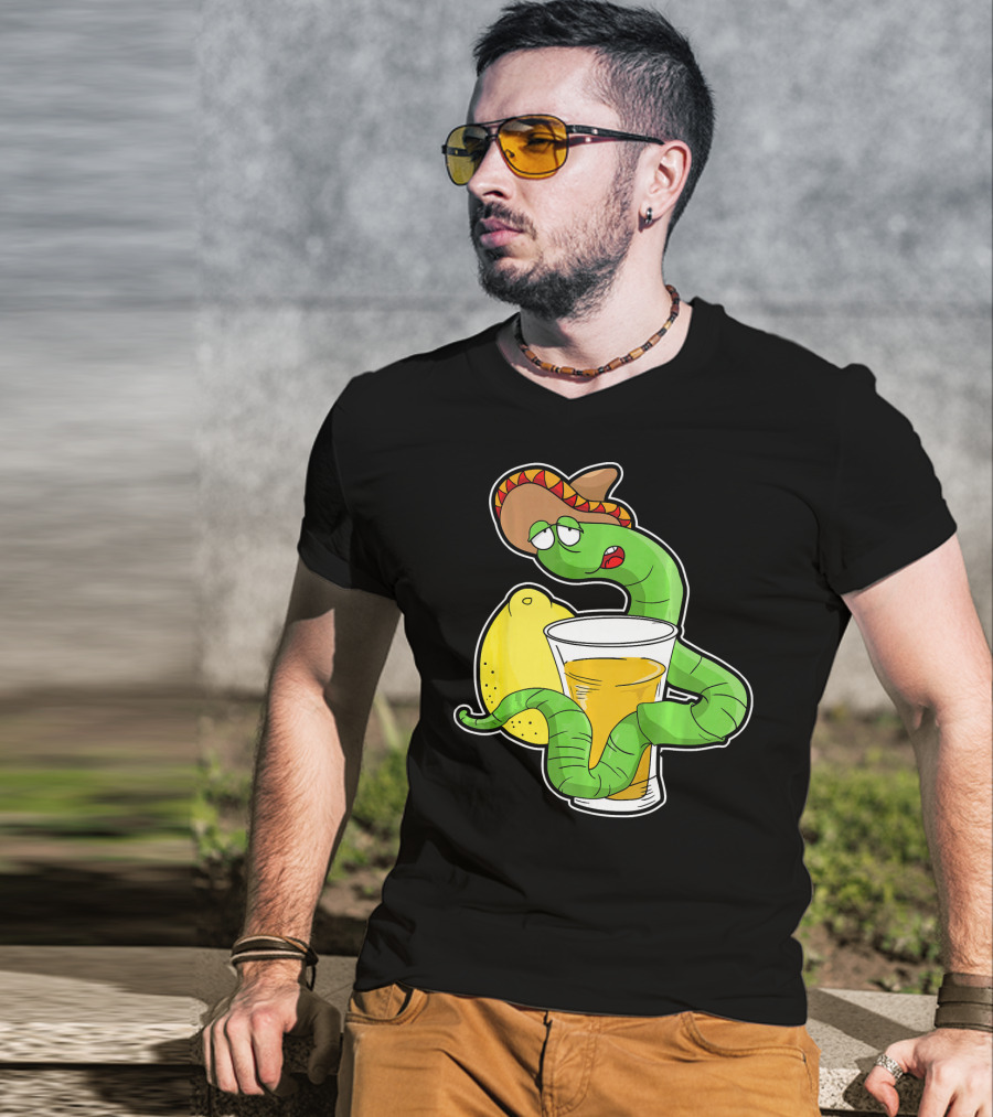 Funny Drunk Tequila Worm With Shot And Lemon Party Vibes T-Shirt