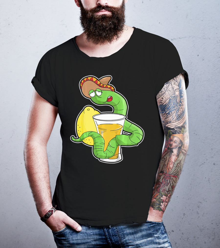 Funny Drunk Tequila Worm With Shot And Lemon Party Vibes T-Shirt