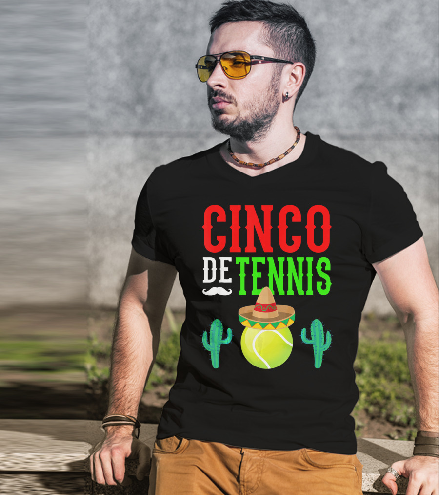 Cinco De Tennis Funny Mexico Sombrero Cactus T-Shirt