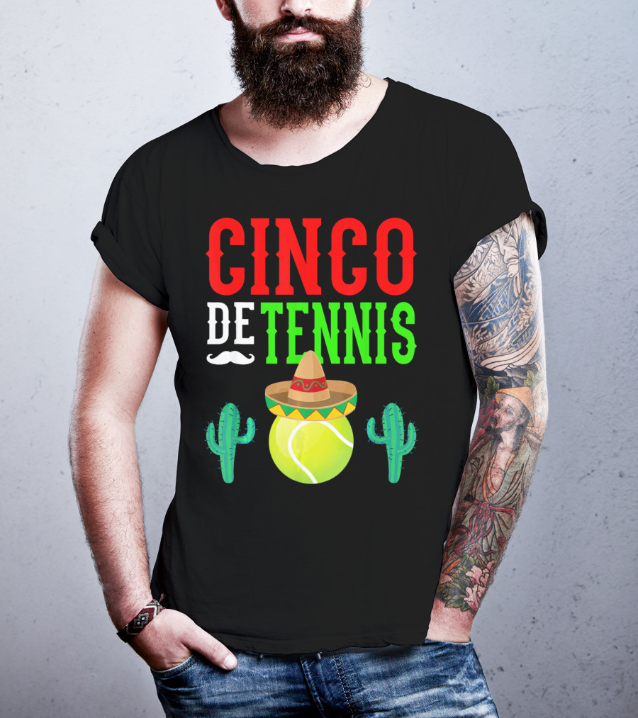 Cinco De Tennis Funny Mexico Sombrero Cactus T-Shirt