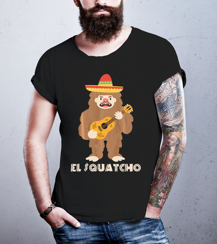 El Squatcho Sasquatch Funny Mexican Cinco Mariachi Sombrero Guitar T-Shirt