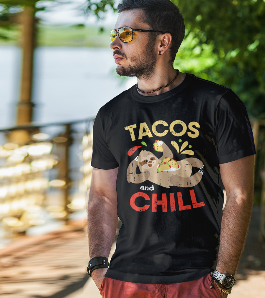 Tacos And Chill Sloth Funny Mexican Fiesta Vibes T-Shirt