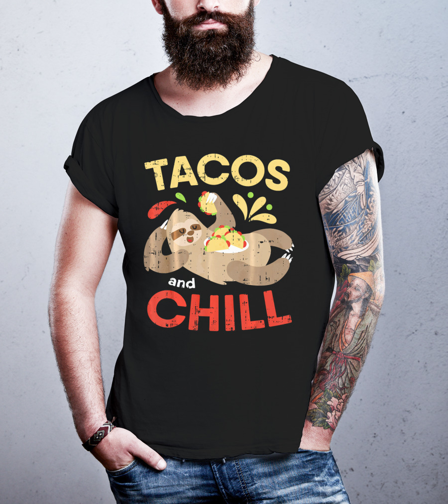 Tacos And Chill Sloth Funny Mexican Fiesta Vibes T-Shirt