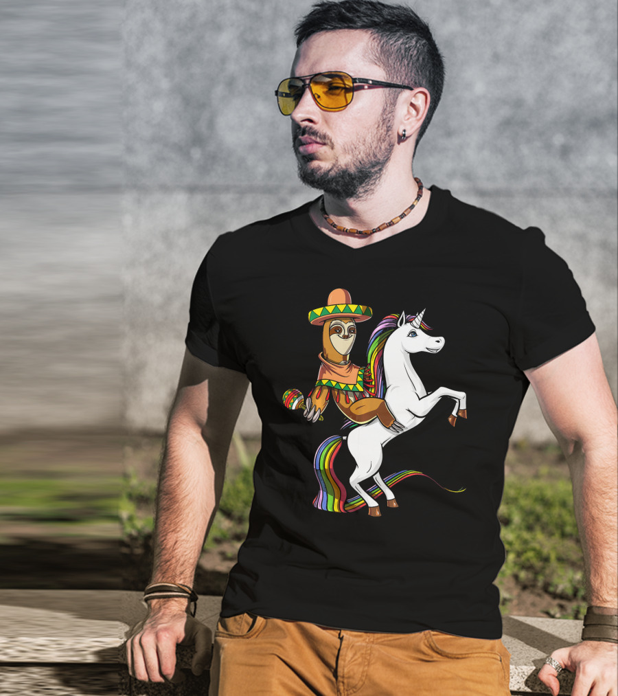 Mexican Sloth Riding Unicorn Cinco De Mayo T-Shirt