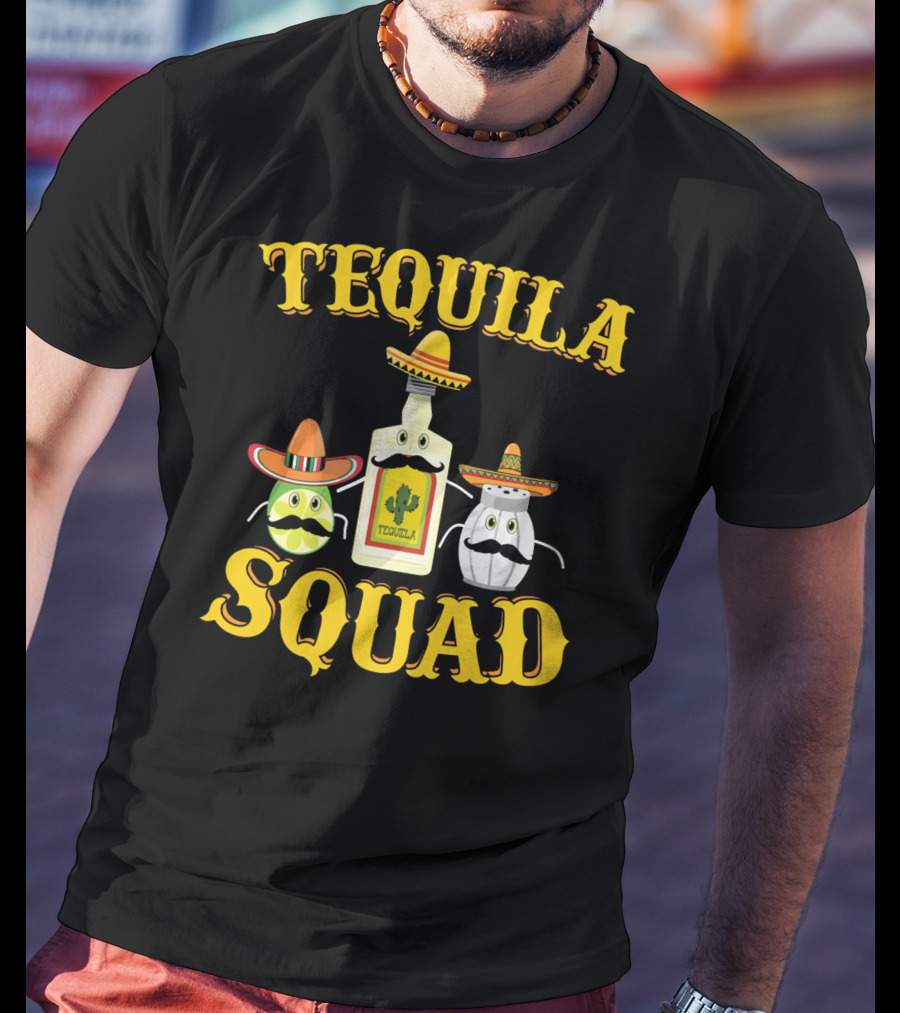 Tequila Squad Lime Salt Sombreros Bottle Fun T-Shirt