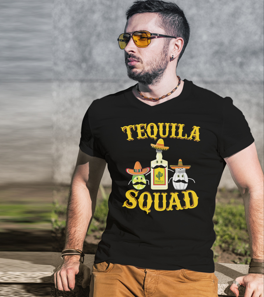 Tequila Squad Lime Salt Sombreros Bottle Fun T-Shirt
