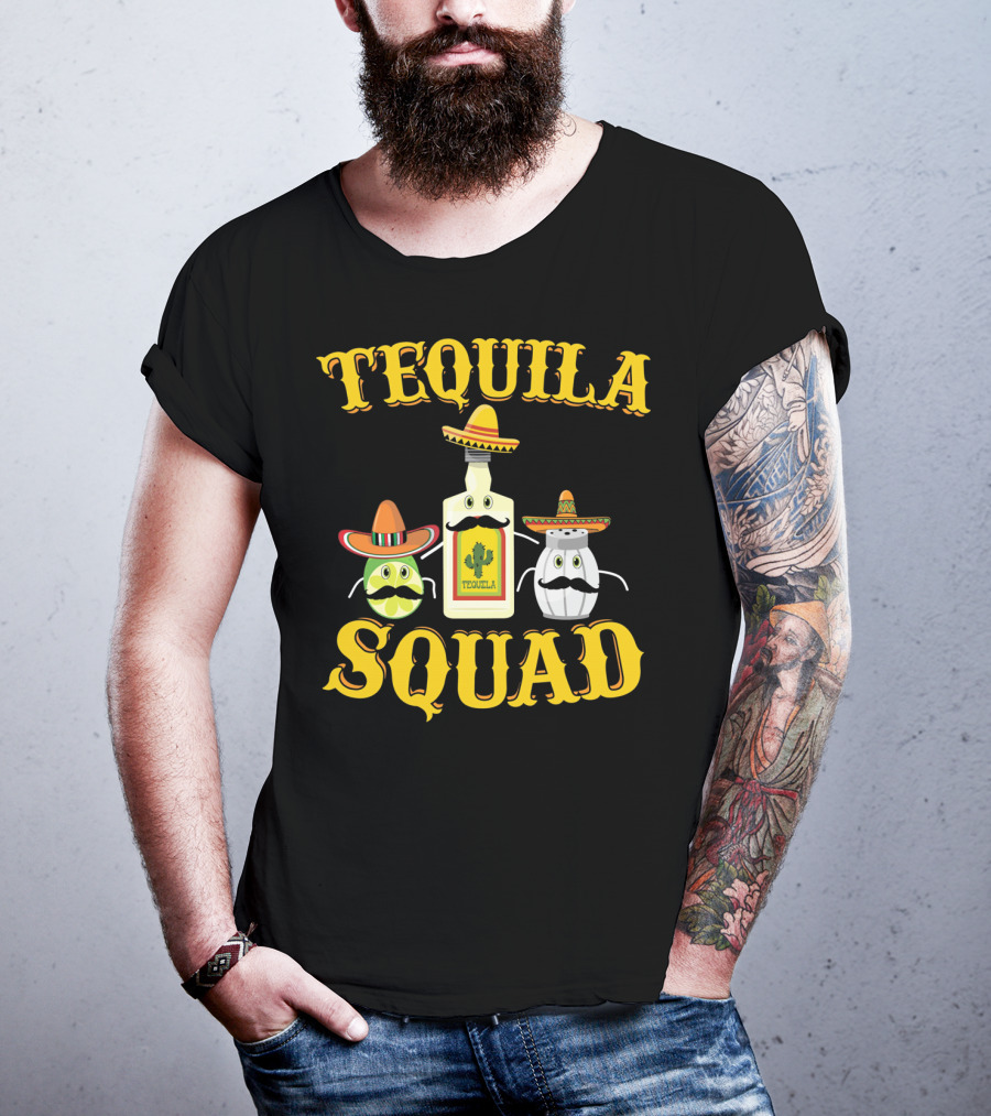 Tequila Squad Lime Salt Sombreros Bottle Fun T-Shirt