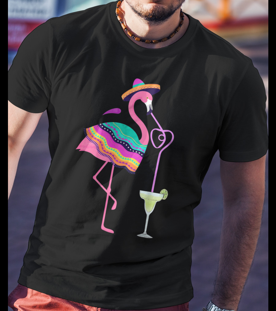 Cinco De Mayo Flamingo With Margarita And Sombrero Fun T-Shirt