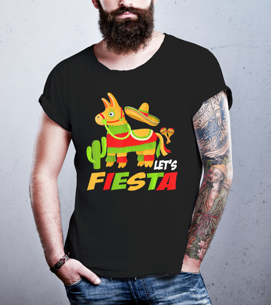 Let's Fiesta Cinco De Mayo Sombrero Piñata Cactus Maracas T-Shirt