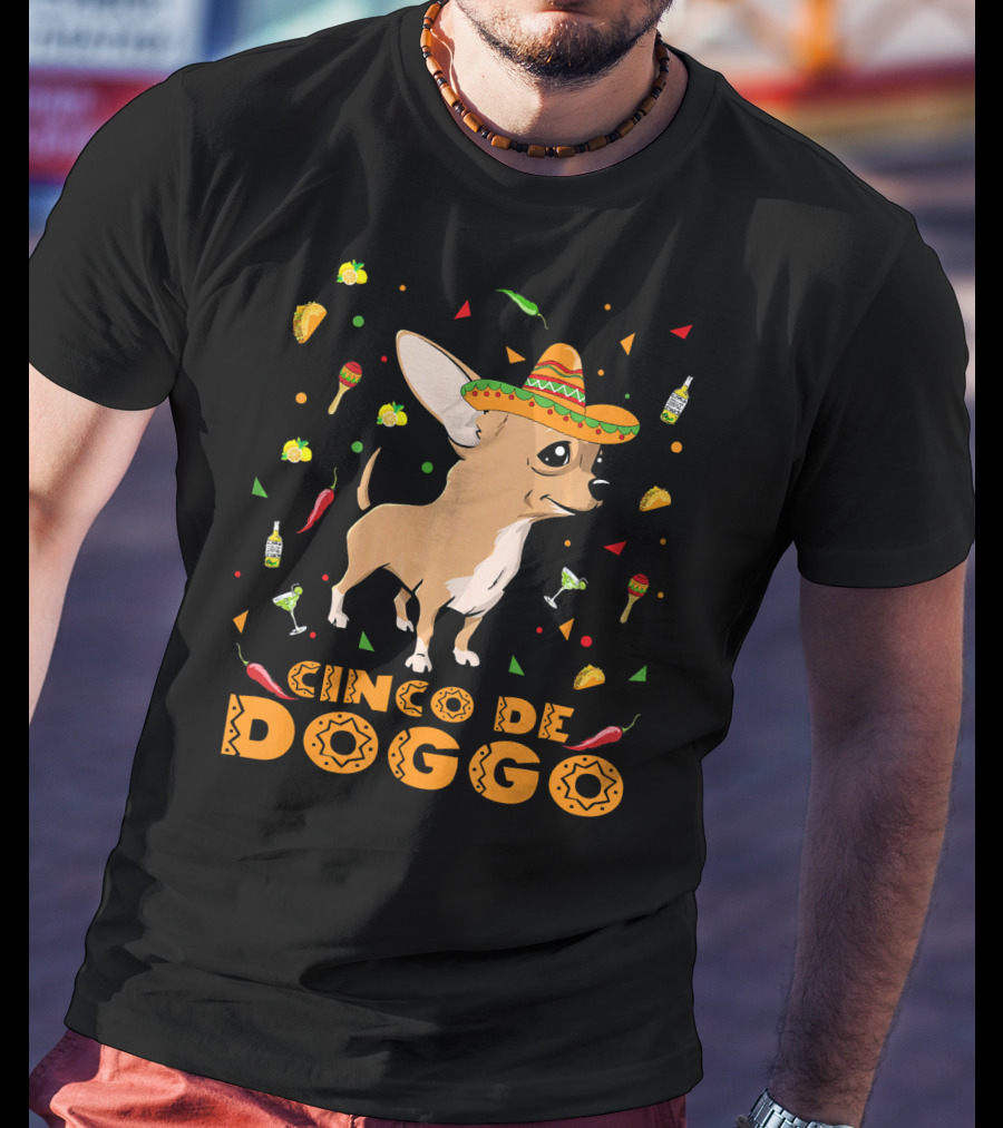 Cinco De Doggo Chihuahua Sombrero Mexican Fiesta Peppers Tequila T-Shirt
