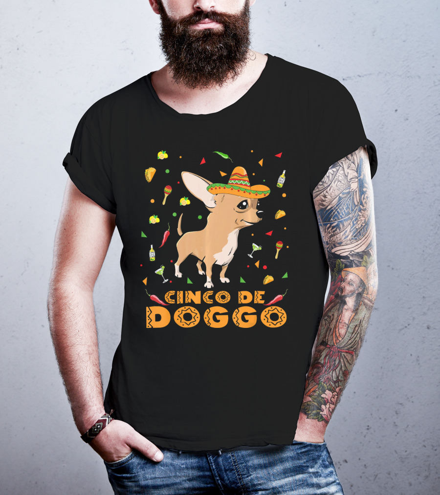 Cinco De Doggo Chihuahua Sombrero Mexican Fiesta Peppers Tequila T-Shirt