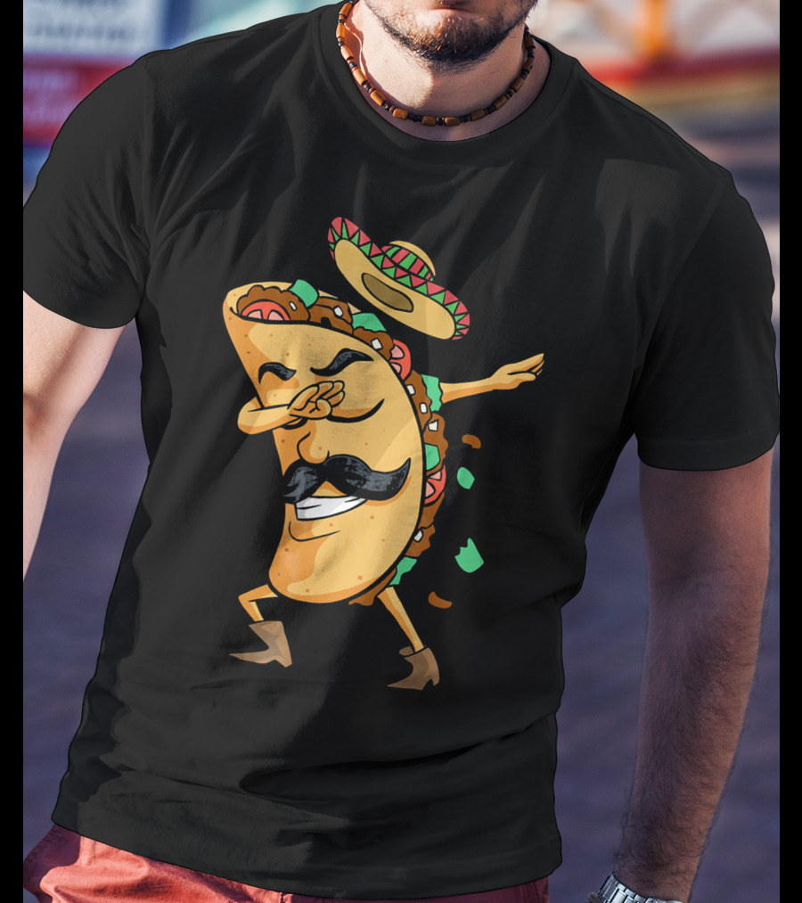 Dabbing Taco Sombrero Mustache Funny Fiesta Cinco T-Shirt