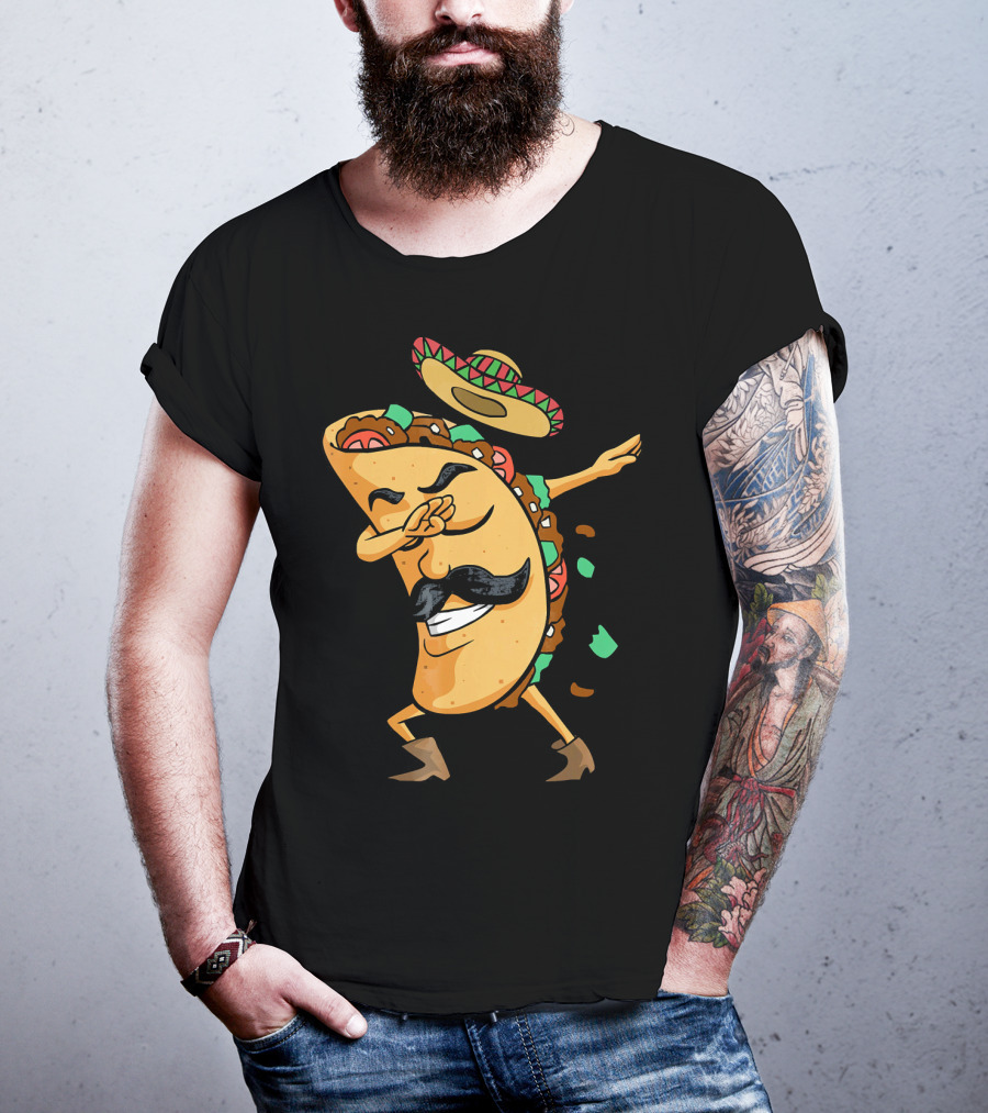 Dabbing Taco Sombrero Mustache Funny Fiesta Cinco T-Shirt