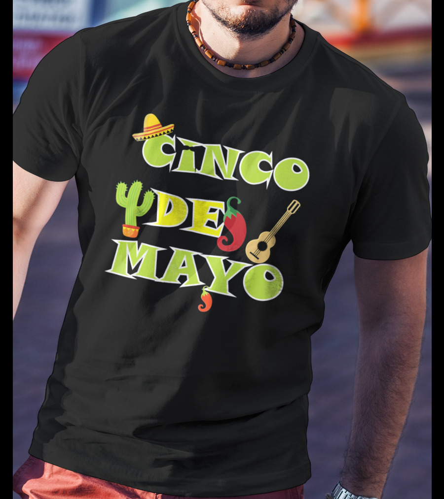 Cinco De Mayo Cactus Sombrero Guitar Chili Pepper Fiesta T-Shirt