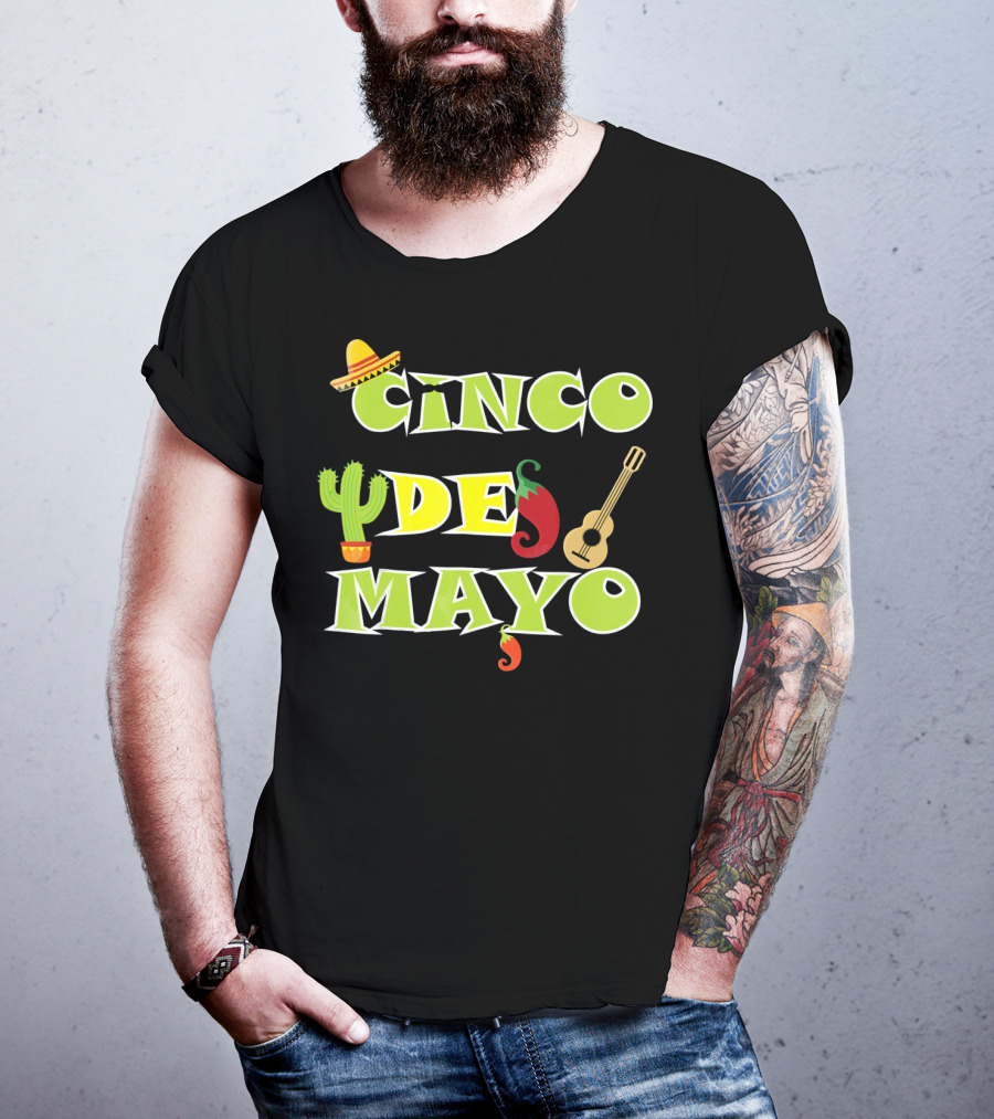 Cinco De Mayo Cactus Sombrero Guitar Chili Pepper Fiesta T-Shirt