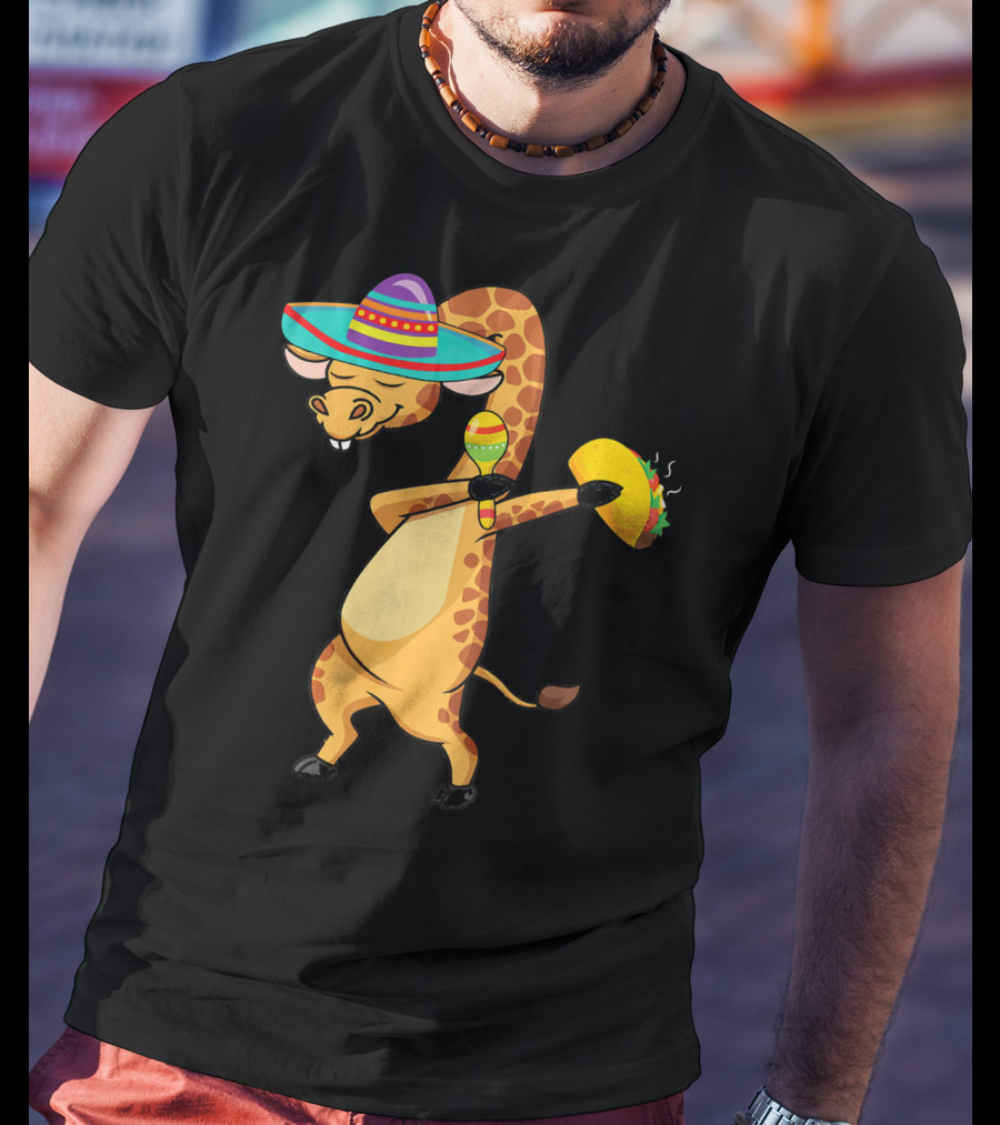 Cinco De Mayo Giraffe Dabbing With Taco And Sombrero T-Shirt